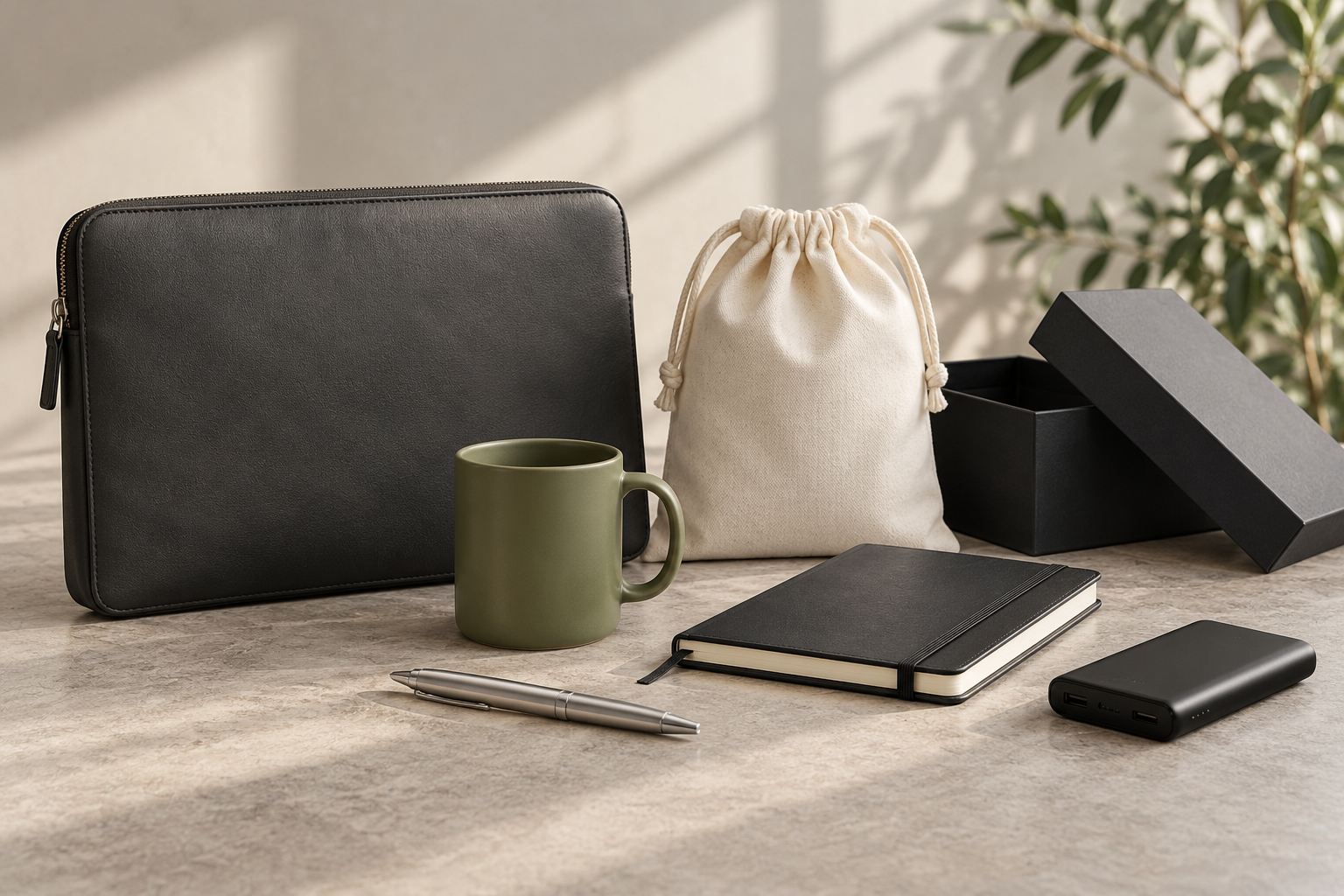 Ideas para ejecutivos: funda, libreta y taza